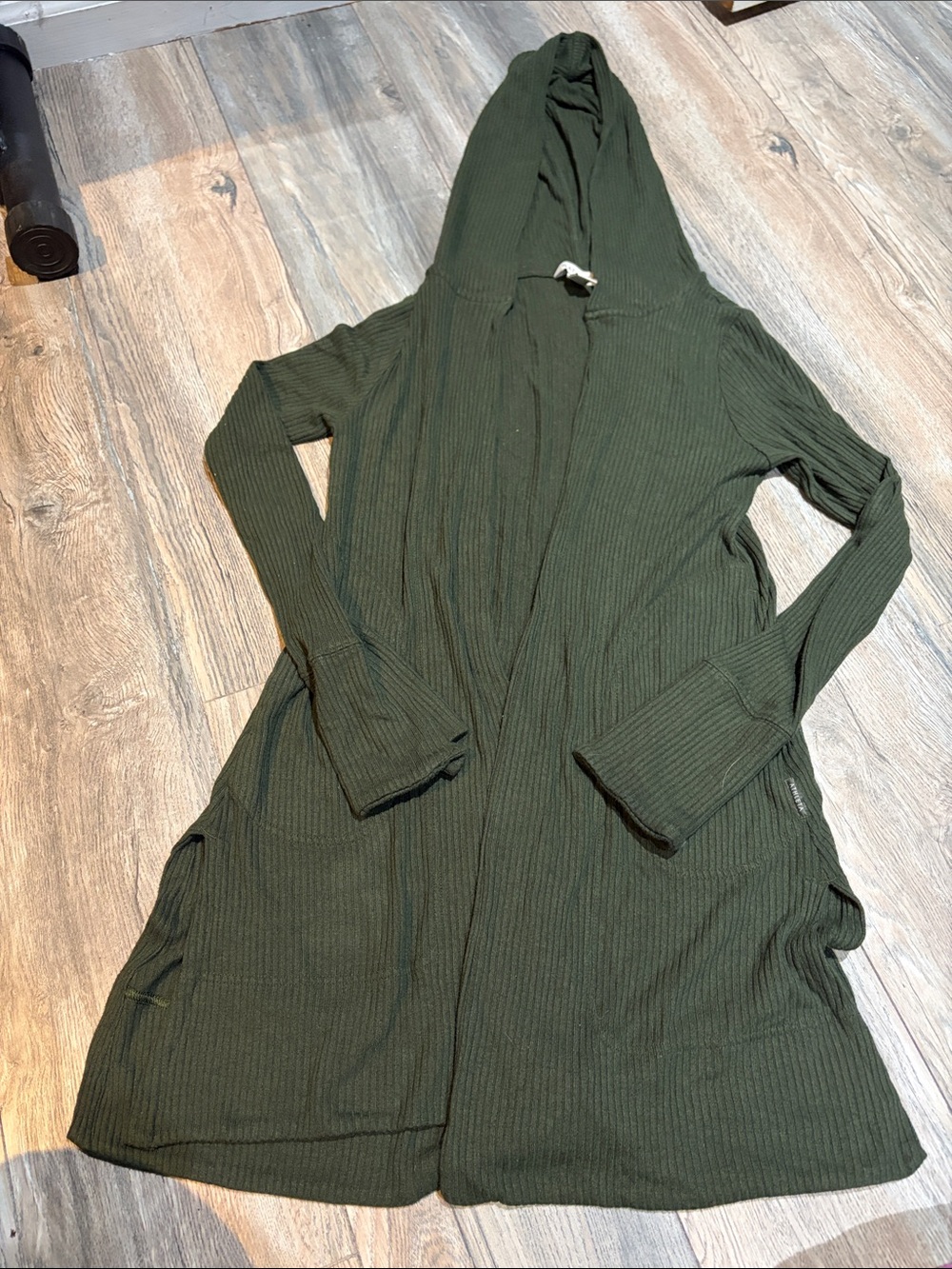 Athleta Olive Green Ribbed Hooded Open-Front Cardigan